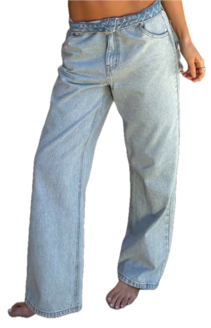 Never Fully Dressed Light Wash Blue Scallop Detail Straight Leg Jeans size 10